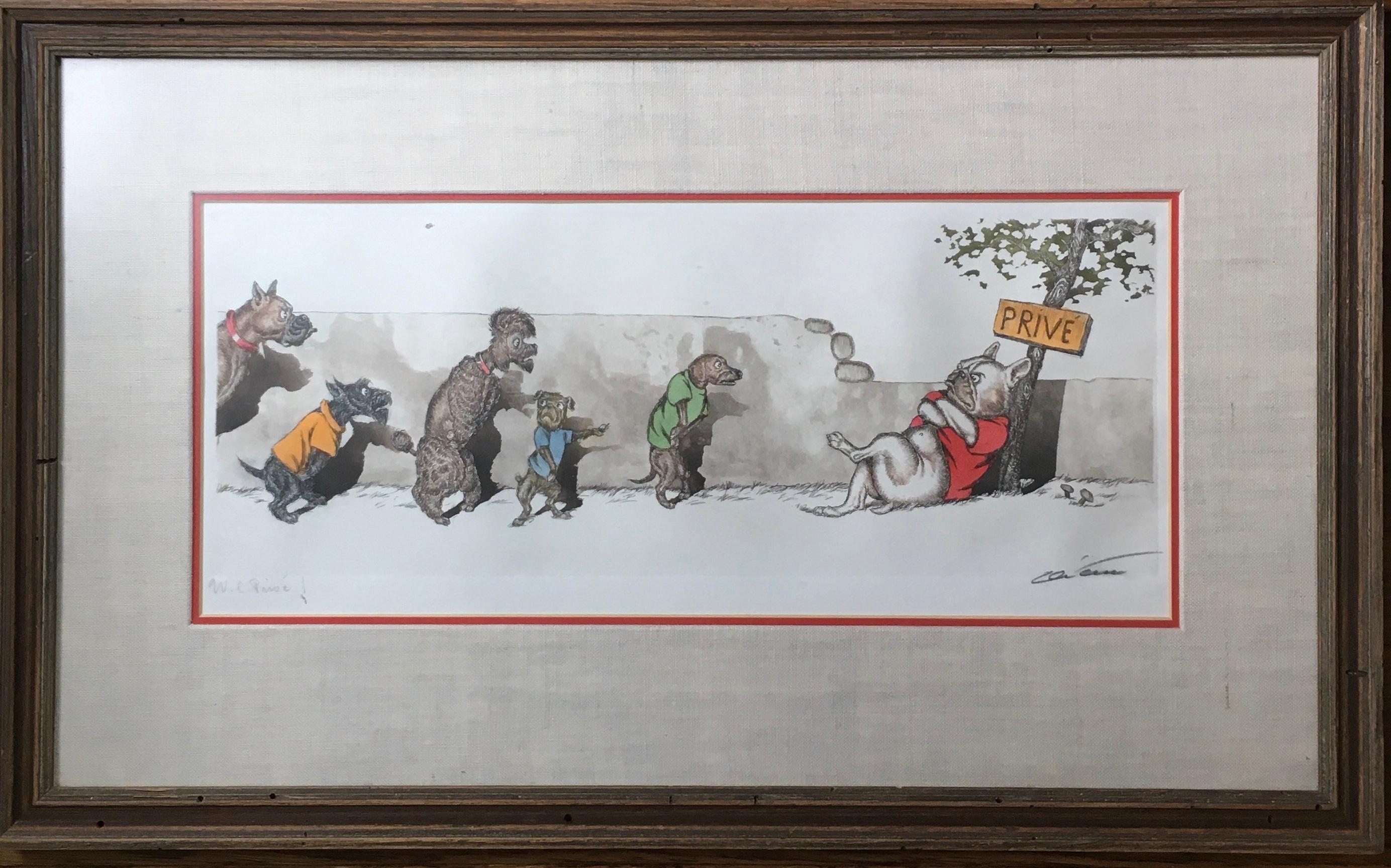 Set of three French  'The Dirty Dogs of Paris' hand colored signed prints 4