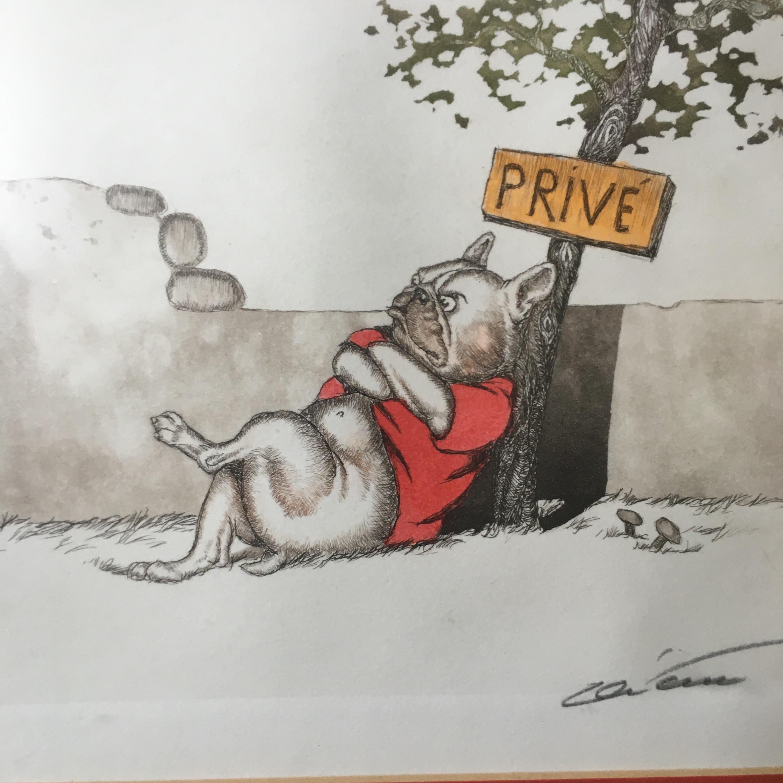 Set of three French  'The Dirty Dogs of Paris' hand colored signed prints 5