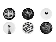 Piero Fornasetti, set of six porcelain plates from the Tema E Variazioni series