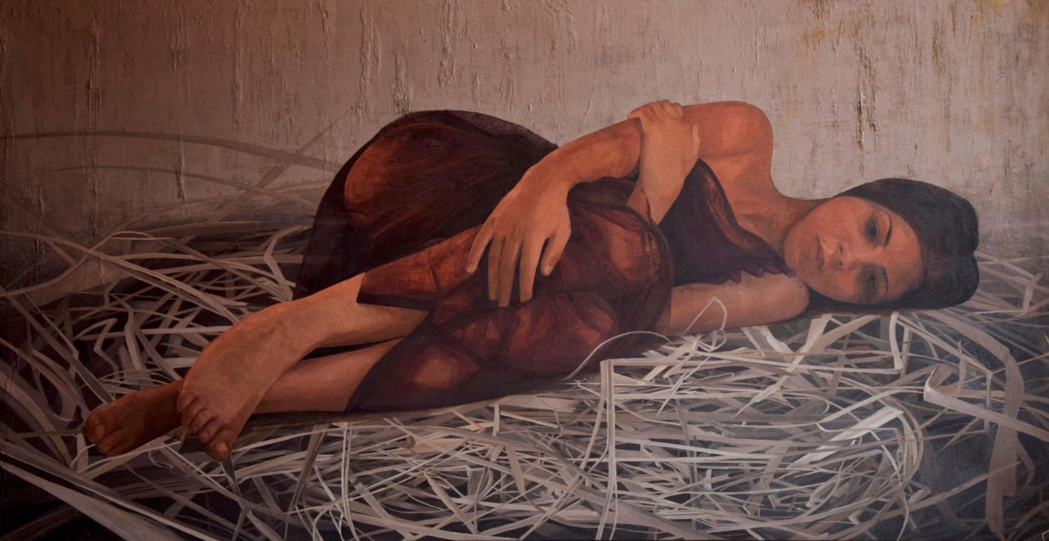 "Pile of Hay" Oil painting 37"x71"inch by Sarah Tantawy