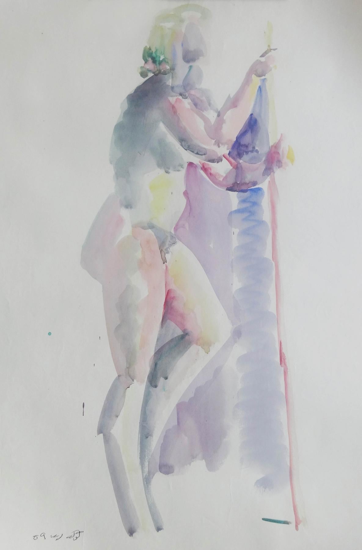 "Bathing Nude II" Watercolor Painting 24" x 17" inch (1959) by Kawkab Youssef 