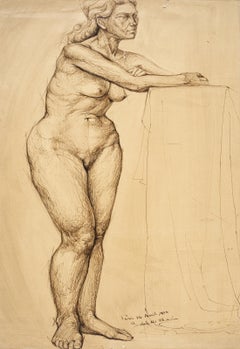 "Nude Lady" Pencil on Paper 20" x 12" inch by Salah Abdel Kerim 