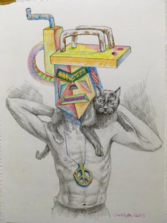 "Cats and Robots for Peace" Drawing 12" x 8" inch by Gosha Ostretsov