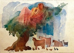 "Paradise" Watercolor Abstract Painting 10" x 14" inch by Shaker El Maadawy