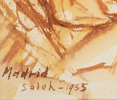 "Madrid" Abstract Painting Watercolor on Paper 10" x 6" in by Salah Abdel Kerim