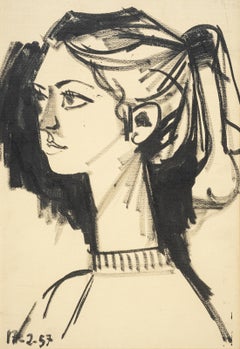"Portrait of Italian Woman" Pencil on Paper 20" x 12" inch by Salah Abdel Kerim 