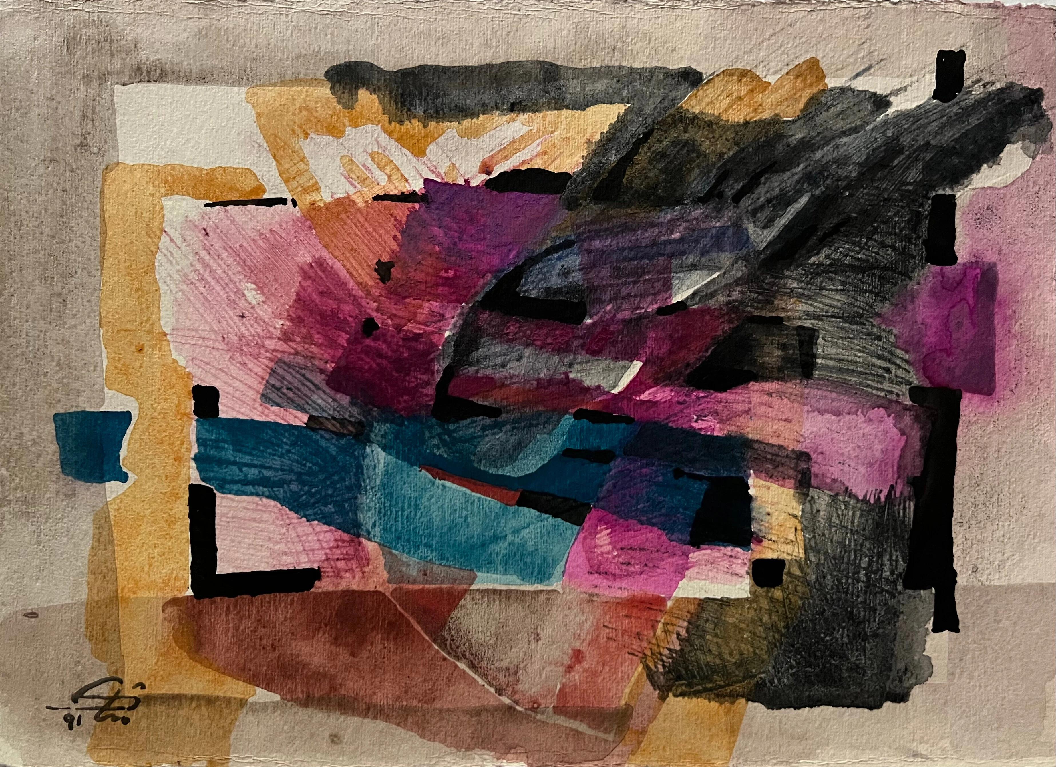 "Composizione astratta V" Pittura ad acquerello 10" x 14" di Shakers El Maadawy