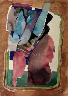 Vintage "Abstract Composition VII" Watercolor painting 14" x 10" in by Shaker El Maadawy