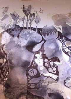Abstraktes Gemälde „Devotion“ 14" x 10" Zoll von Amal Nasr