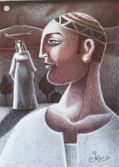 „Profile of Omda“ (FRAMED) Zeichnung 14" x 10" Zoll von Omar Abdel Zaher