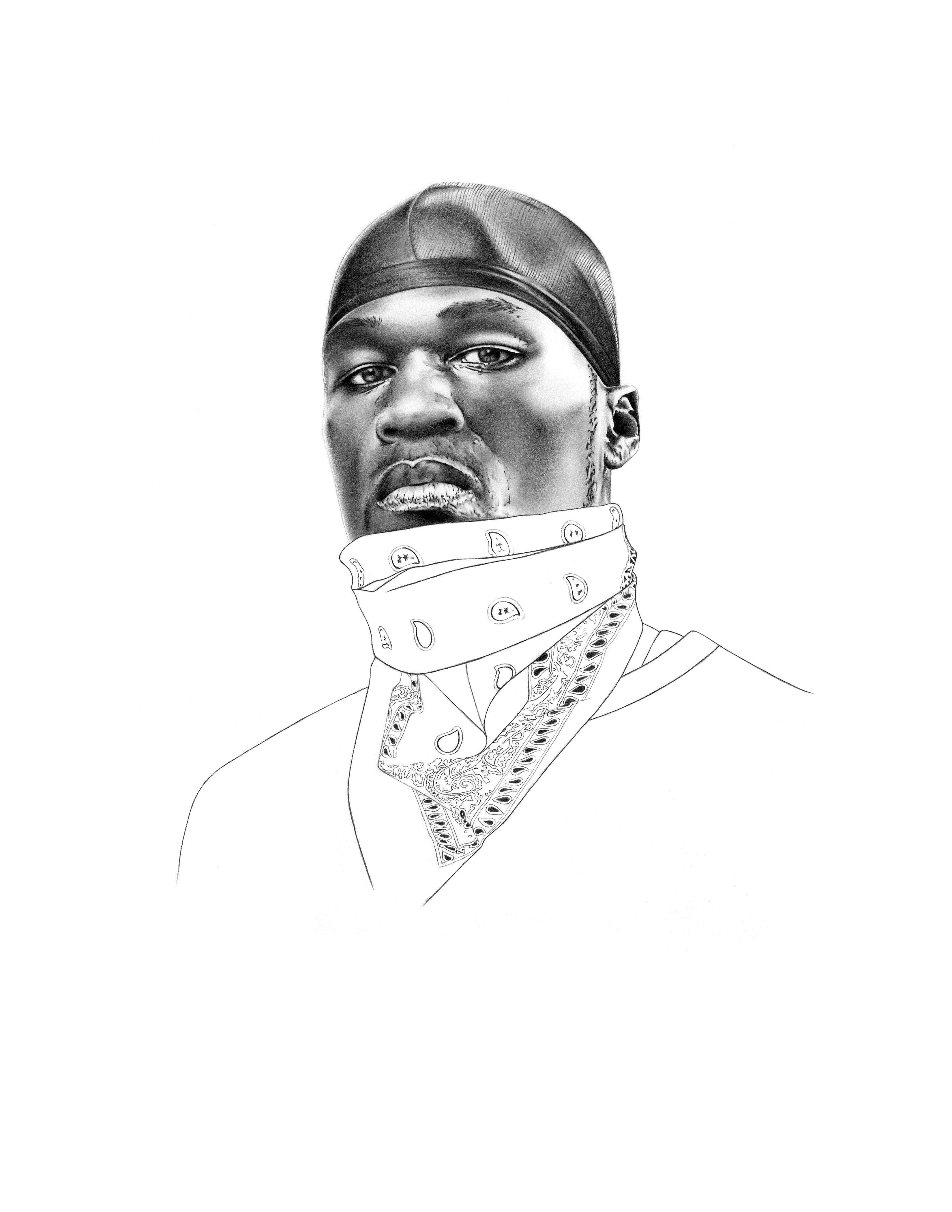 „50“ (FRAMED) 50 Cent Porträt-Bleistiftzeichnung 17