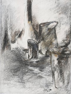 Charcoal Abstract Drawings and Watercolors