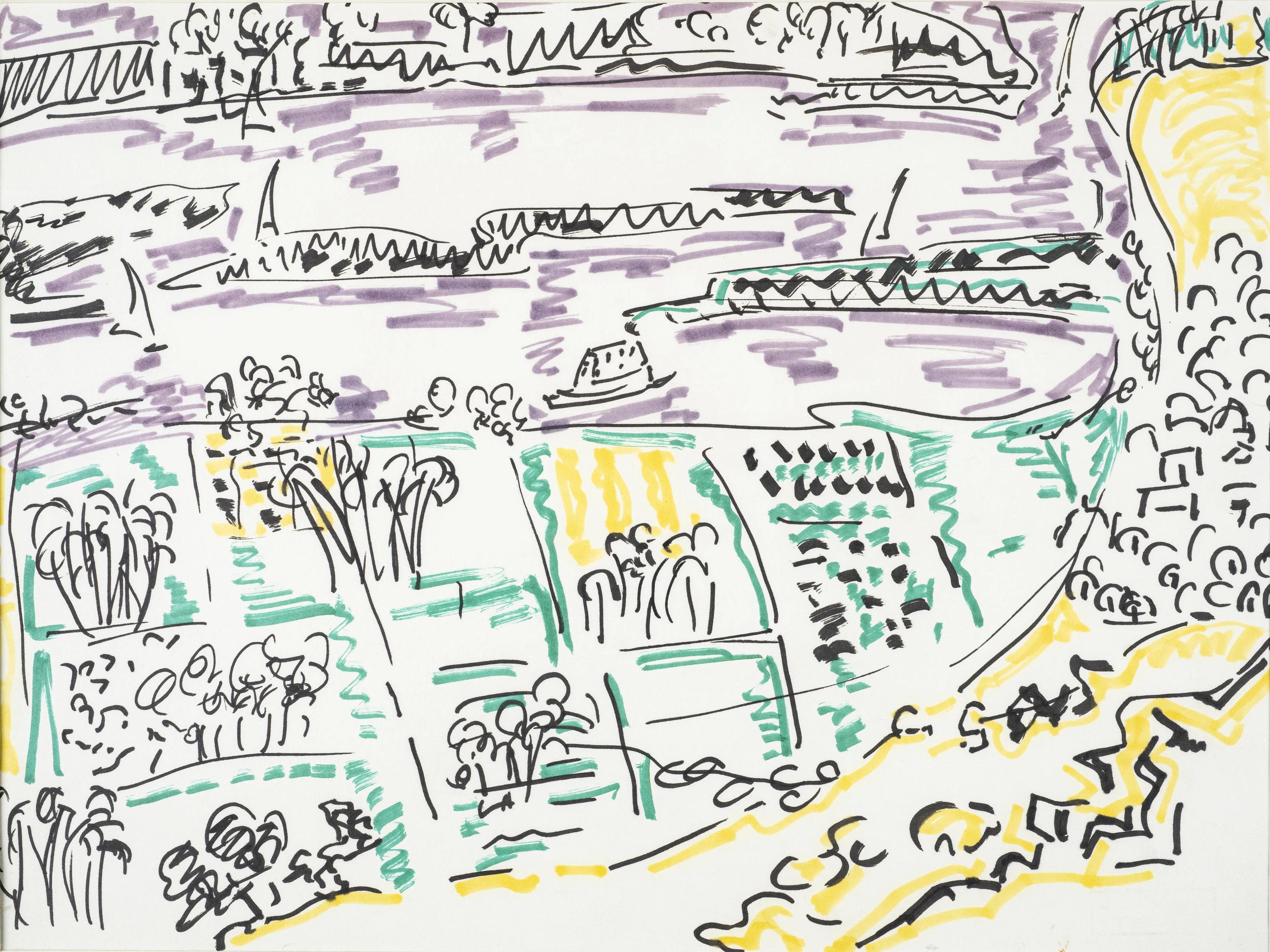 Encres sur papier "Farmlands" 12" x 20" pouces par Inji Efflatoun