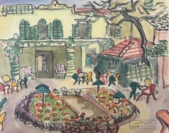 "Cortile" Pittura figurativa ad acquerello 10" x 12" pollici di Inji EFFLATOUN