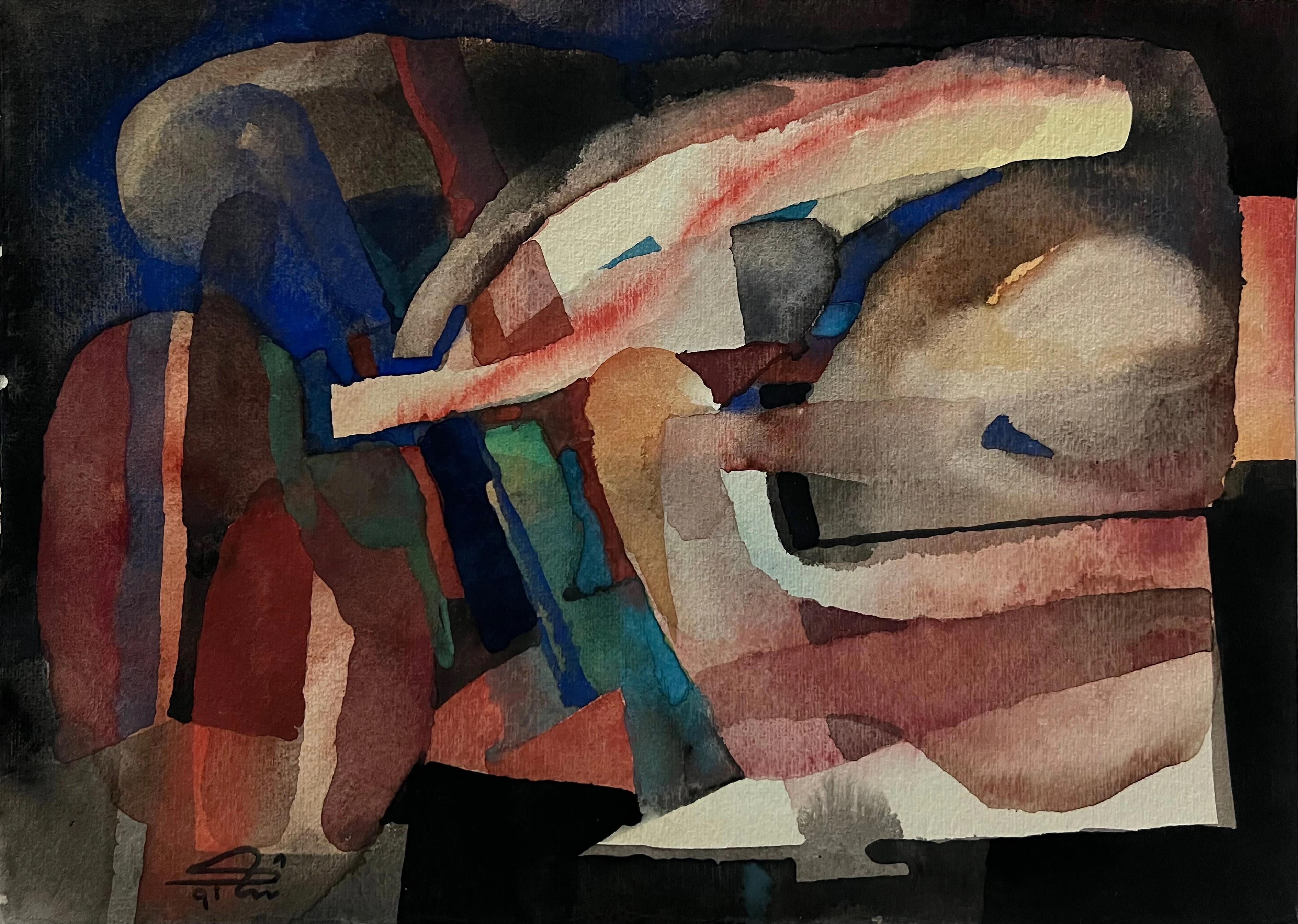 "Composizione astratta X" Pittura astratta 10" x 14" di Shakers El Maadawy