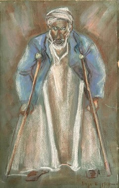 „Villager auf Kränzen“ Pastellgemälde 20" x 10" Zoll von Inji Efflatoun