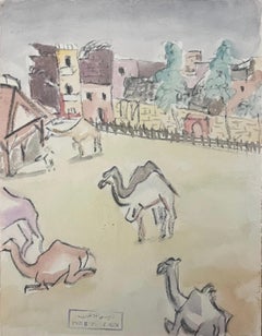 "Cammelli" Pittura ad acquerello 11" x 9" pollici di Inji EFFLATOUN