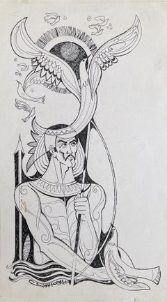 „Song of Peace“ Figuratives Gemälde 13 x 9 in (um 1980) von Ibrahim Abd Elmalak