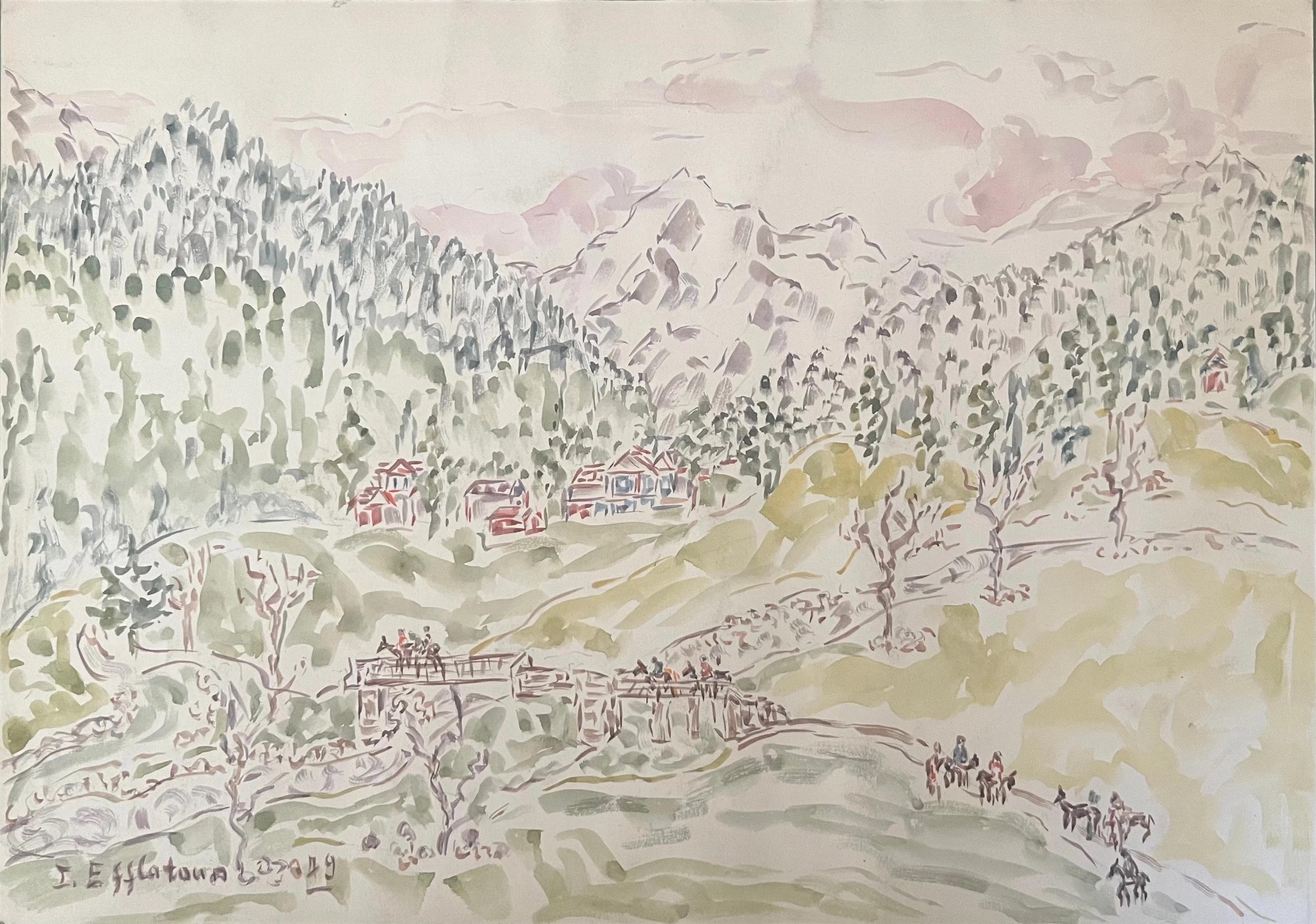 "Parco verdeggiante" dipinto di paesaggio 12" x 16" pollici (1979) di Inji EFFLATOUN