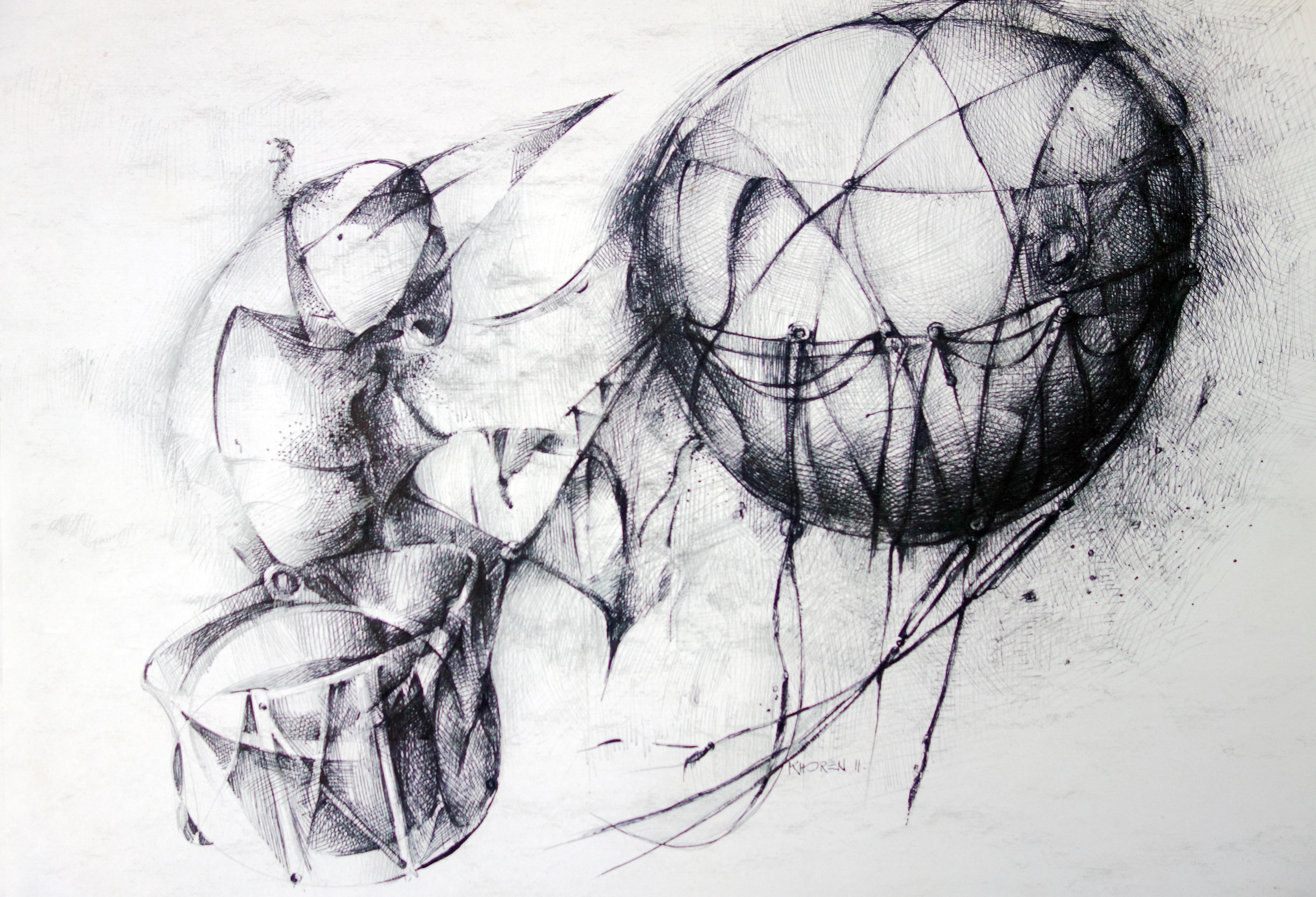 "THE WIND" Abstract Ink Painting 11" x 14" inch by Khoren Keshishyan