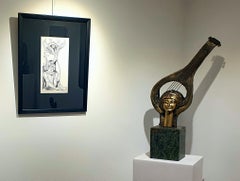 "Canción de paz" Pintura figurativa 13 x 9 pulg. (circa1980) de Ibrahim Abd Elmalak