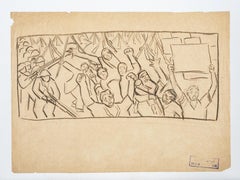 "Dinshaway Massacre II" Figurative Drawing 10" x 14" inch by Inji Efflatoun