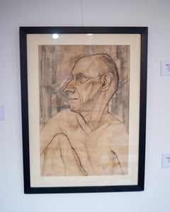 "Profil d'homme" (ENCADRÉ) Dessin 25" x 17" pouces (1957) de Salah Abdel Kerim