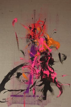 "Bailando con" Pintura abstracta acrílico sobre lino 46" x 30" pulgadas by Hossam Dirar