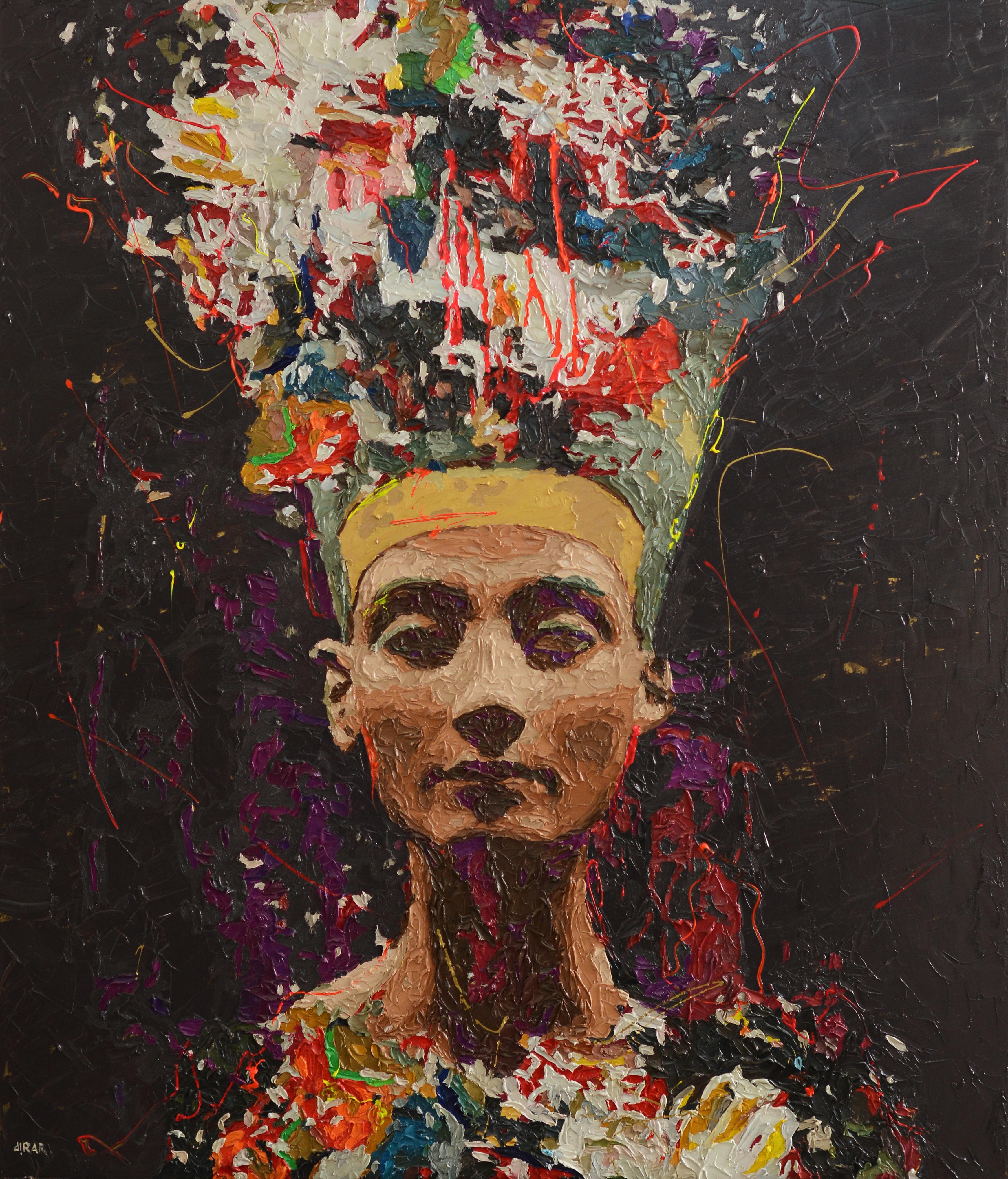 "Nofretete 2" 
Aus der Nefertiti-Serie:: 2018 
Öl auf Leinwand:: Öl 
55 x 47 Zoll 
140 x 120 cm 

* NEFERTITI &amp;amp;amp;amp; NEFERTITI 
Nefertiti ist eine große Einzelausstellung von einem der angesehensten figurativen Maler Ägyptens:: Hossam