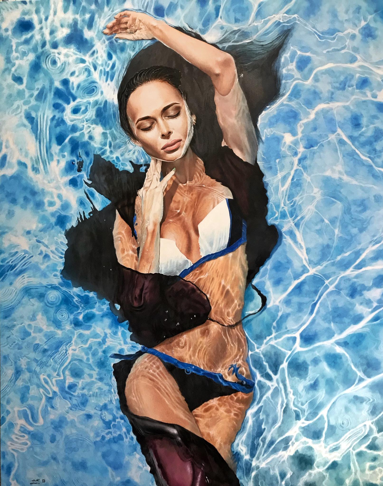 "Friend D" Oil painting 59x47 inch by Dmitriy Krestniy 

A look through Dmitriy’s designs reveals a glamorous, feminine, provocative yet sensual style influenced by his natural Ukrainian exuberance. He understands and respects the art’s body which