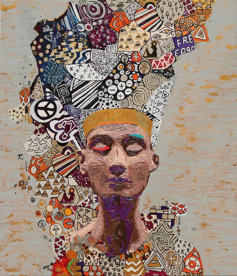 * * * EXCLUSIVE * * * 

"The Golden Face"  
from Nefertiti series, 2018 
55” x 47” inch


* * * NEFERTITI * * * 
“Nefertiti” is a major solo exhibition by one of the most respected figurative painters in Egypt, Hossam Dirar. 
The show features