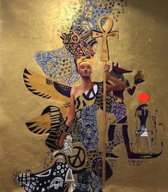 Hossam Dirar "The Golden World" acrylic on canvas painting