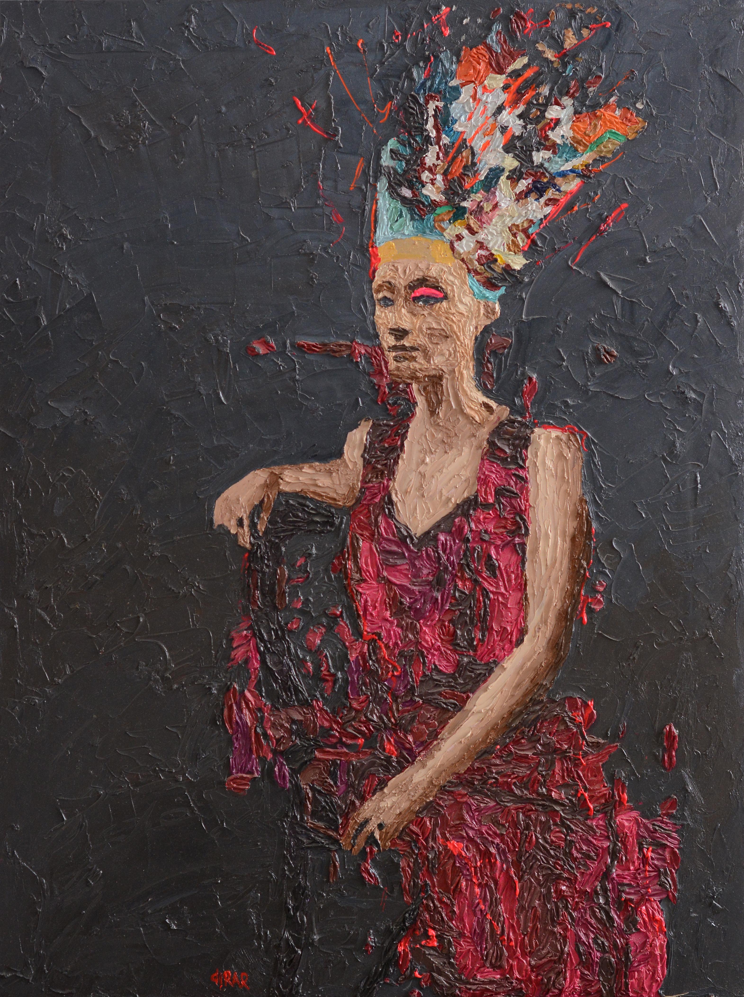 "Nofretete 6"  ölgemälde von Hossam Dirar 
aus der Nofretete-Serie, 2018 
Öl auf Leinwand 
39" x 30" Zoll
100 x 75 cm

* * * NOFRETETE * * * 
"Nofretete" ist eine große Einzelausstellung von Hossam Dirar, einem der angesehensten figurativen Maler in