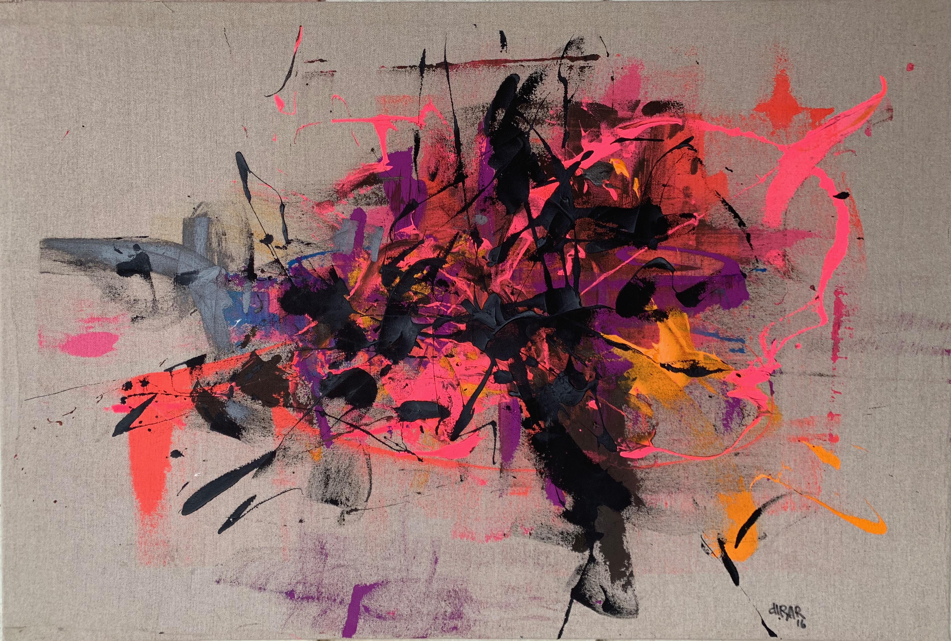 "Senza titolo 4" Pittura astratta in acrilico su lino 32'x46' pollici di Hossam Dirar