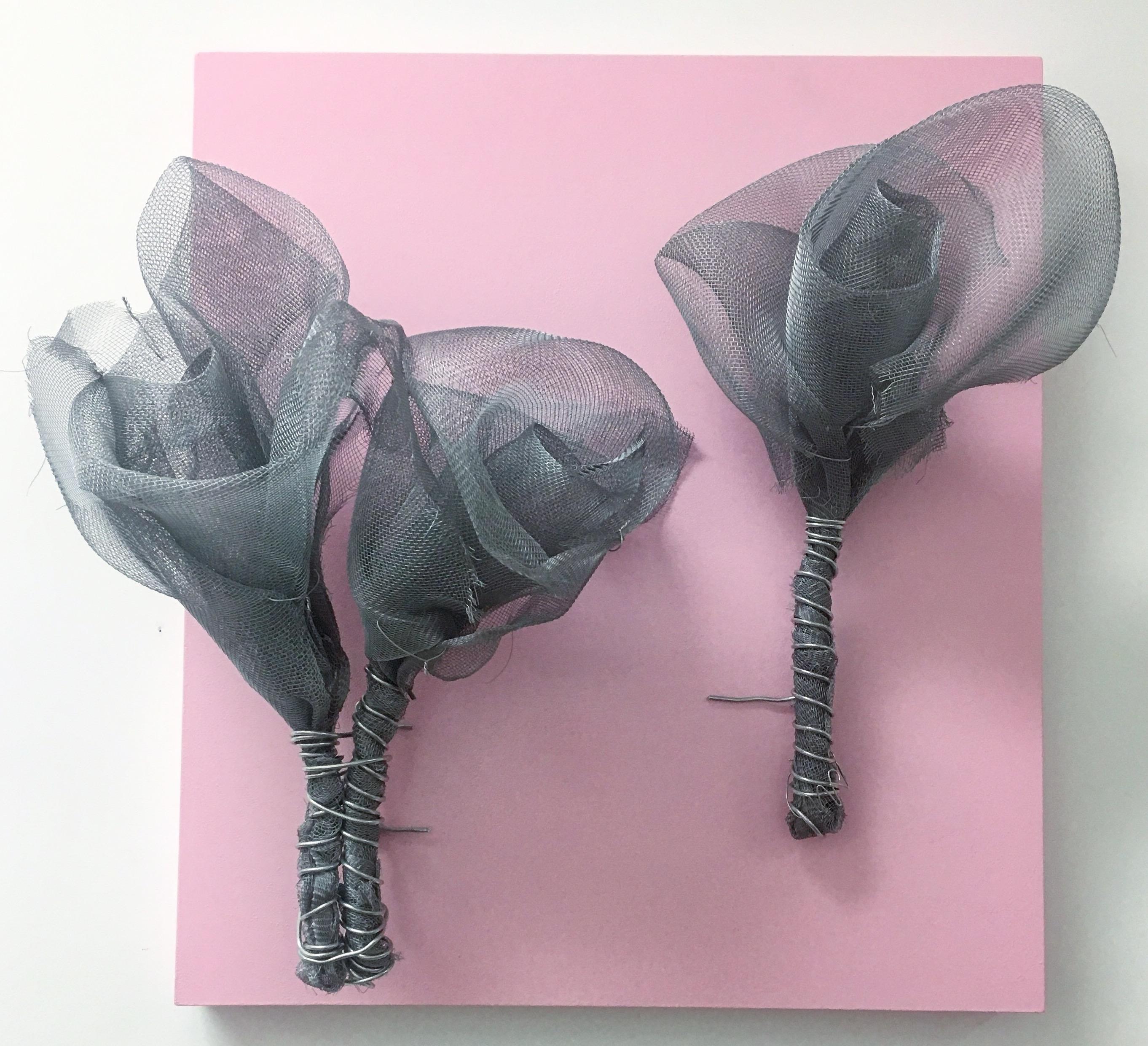 ROSES (pink) PASSION sculpture 19" x 17" x 7" inch by Melanie Newcombe

Aluminum window screen, aluminum wire, wood, paint 
2018

* * * Melanie Newcombe * * *
* * Artist Statement * *
I am perpetually pushing materials toward innovative structures,
