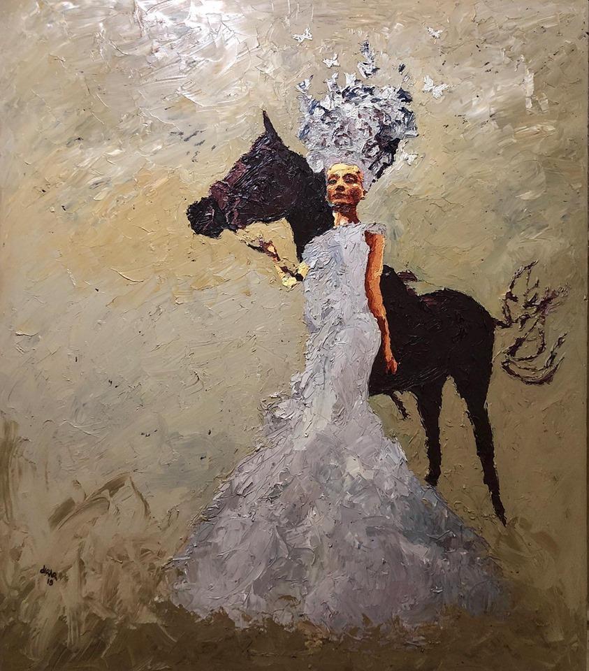 "Golden Queen Nr. 10" Oil painting by Hossam Dirar 