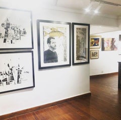 "Man with Fish" Diptych Engraving on Woodcut 32"x38"inch by Ahmed Saber