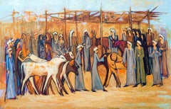 "Cattle Market 2" Acrylic painting 35"x59"inch by Alaa Awad 