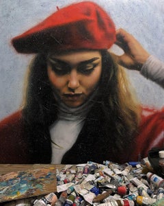 "Vintage" Portrait Figurative Ölgemälde 39" x 39 "Zoll von Dmitriy Krestniy