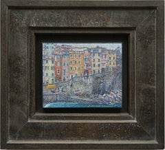 "Tenth of March. Riomaggiore" Framed 19" x 21" inch Painting by Nikita Makarov