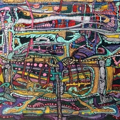 "Mechanism" Acrylic & Inks Painting 56" x 35" inch by Ghaidaa Ashraf
