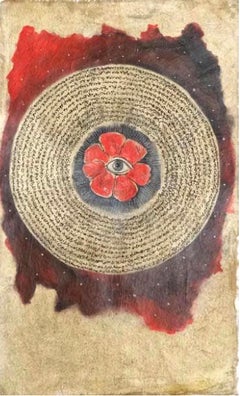 "Flower Eye" Ink on Fabric Painting 16" x 9" inch by Mohamed Monaiseer