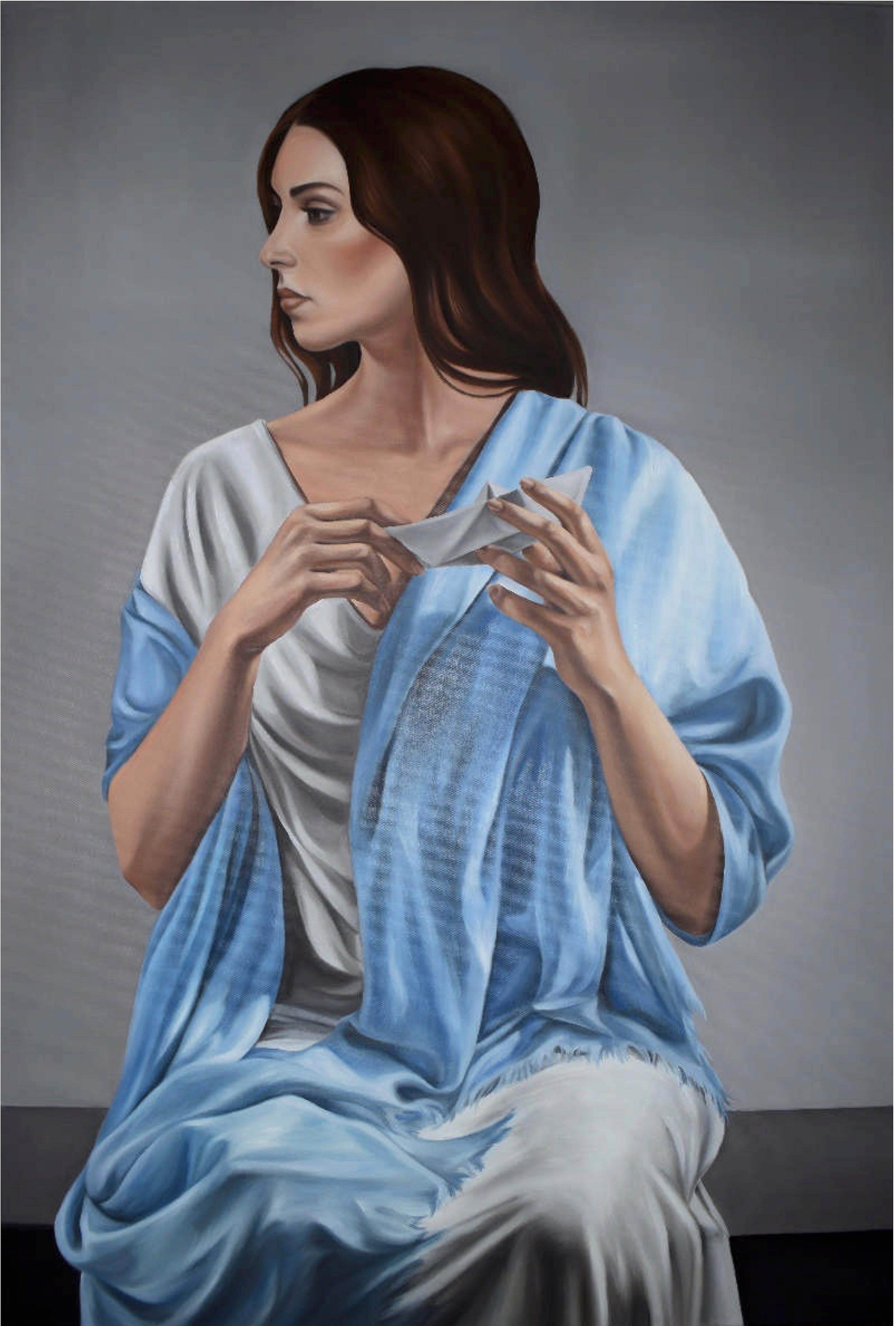 Yousra Hafad						 Figurative Painting - "Another Land" Oil painting 47" x 32" inch by Yousra Hafad					