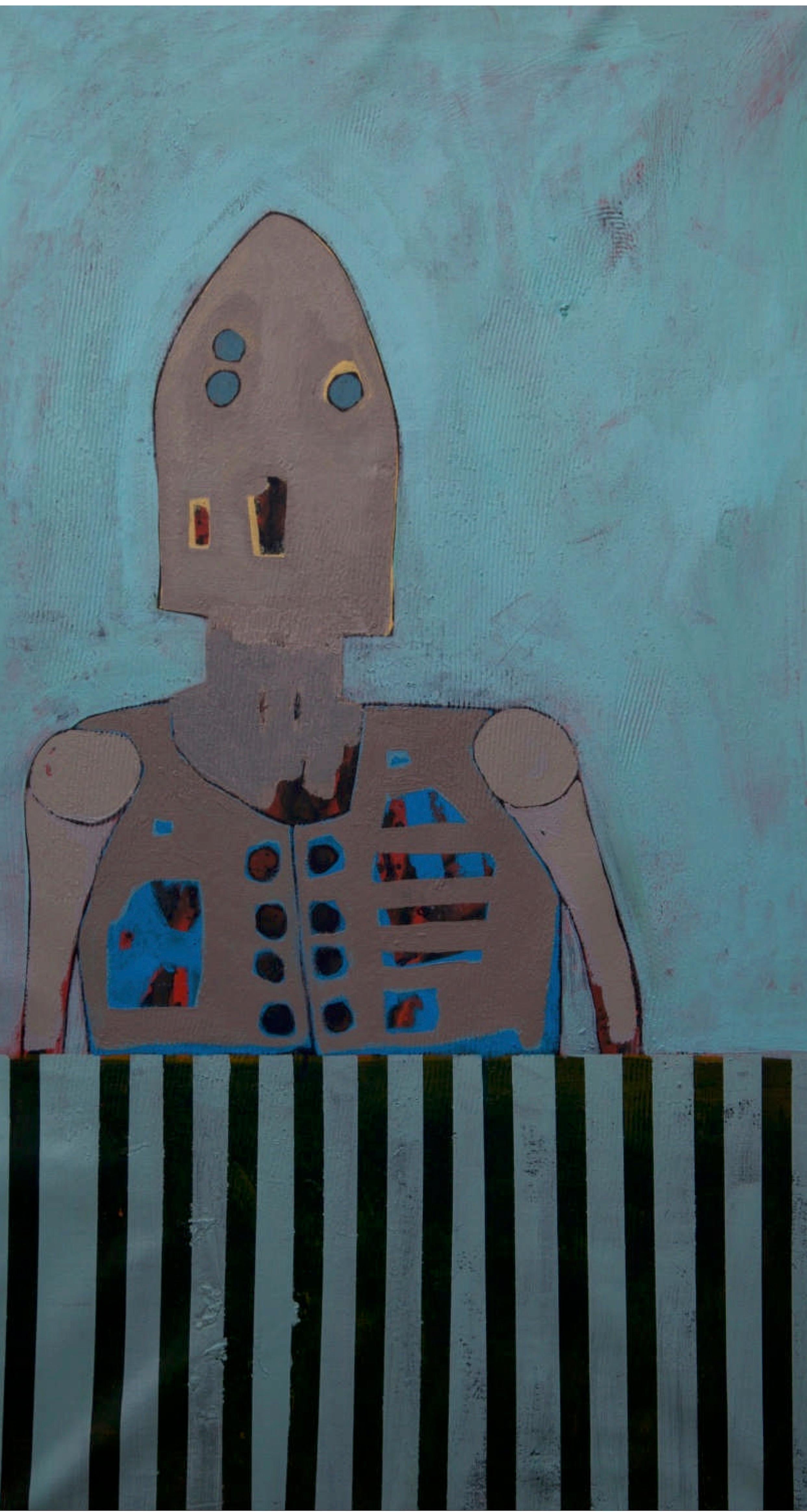 „Blue Bionic I“, Gemälde 39" x 22" Zoll von Ahmed Gaafary