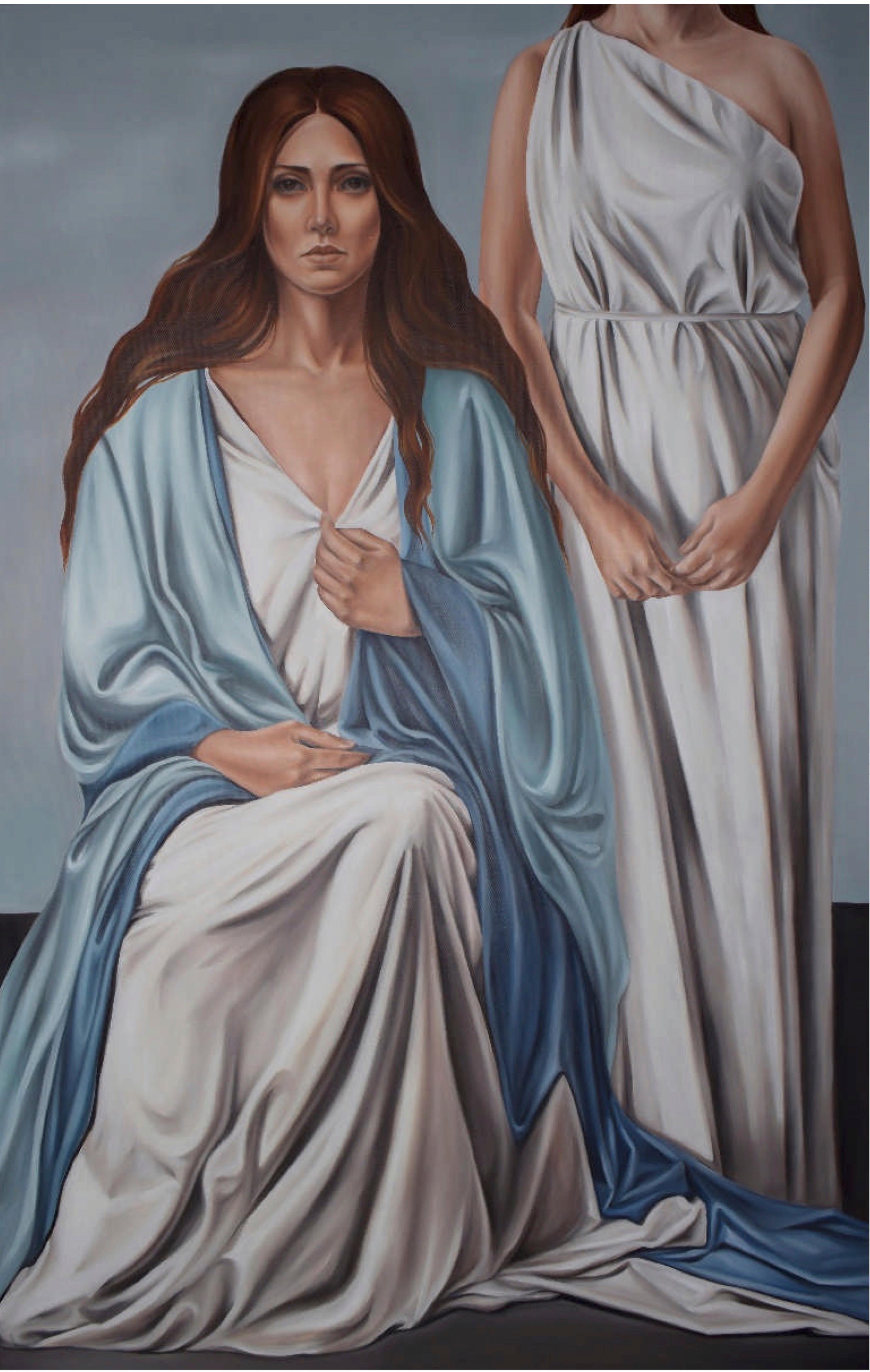 « Marine Blue », peinture à l'huile de Yousra Hafad de 140 x 99 cm					