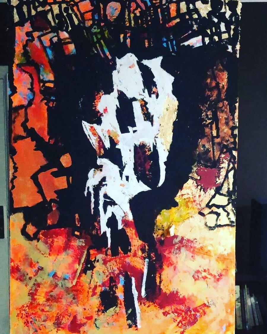 Abstraktes Gemälde „Abyss“ auf Leinwand auf Karton 59' x 39' in von Ahmed Farid  im Angebot 1