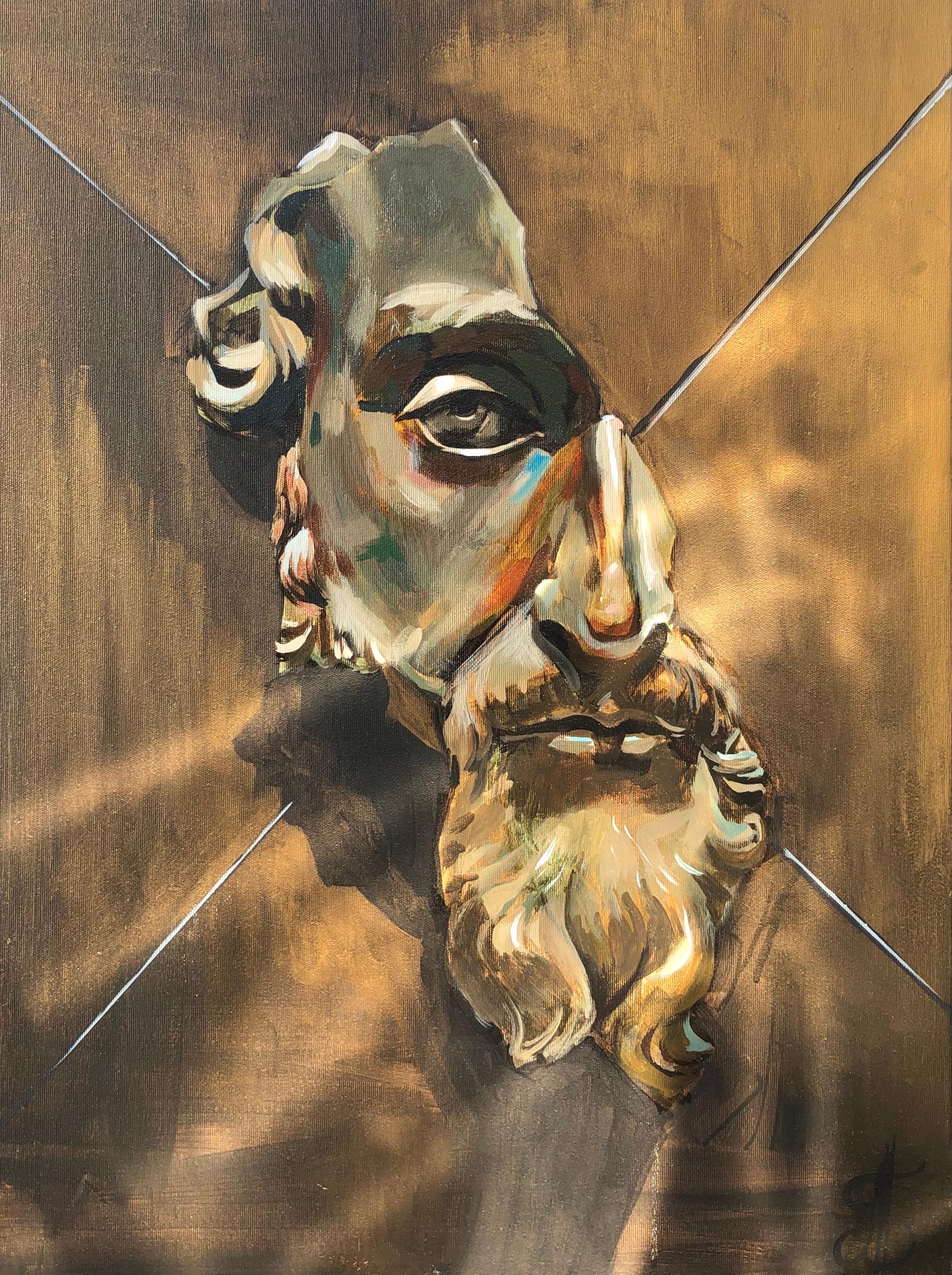 ""Die Bronzemaske"" Acryl auf Leinwand 36"" x 26"" Zoll, Gemälde von Tom Barnabi