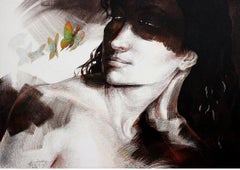 "Untitled" Pencil & Acrylic Painting 20" x 28" inch by Hend EL Falafly