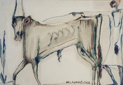 "The Bull" Watercolor on Paper 15" x 21" inch by Ragheb Ayad