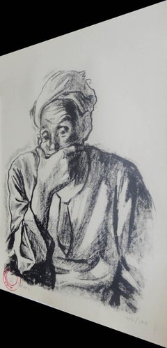"Contemplation" signed Lithograph 12" x 8" inch Edition 46/100 by Hamed Abdalla
